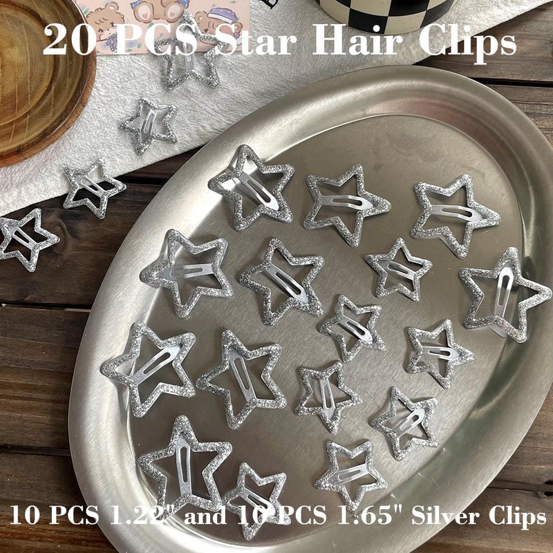 Seneeel 20 PCS Sparkling 1.22" and 1.65"Star Hair Clips Snap Hair Accessories Non Slip Clips for Girls Women Y2K Accessories Silver Metal Hair Clip Hair Barrettes - Image 5